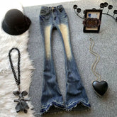 LIZAKOSHT  -  American Retro Blue Washed Micro-flared Jeans Women Y2K Fashion Street Hot Girls Loose Casual Stretch Low Rise Wide Leg Jeans